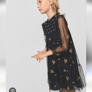Zara Gorgeous Floral & Tulle Black Dress Girls Size 11-12